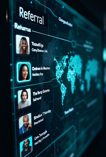 Leaderboard interface showing top referrers and global invitation data in Soshya platform.